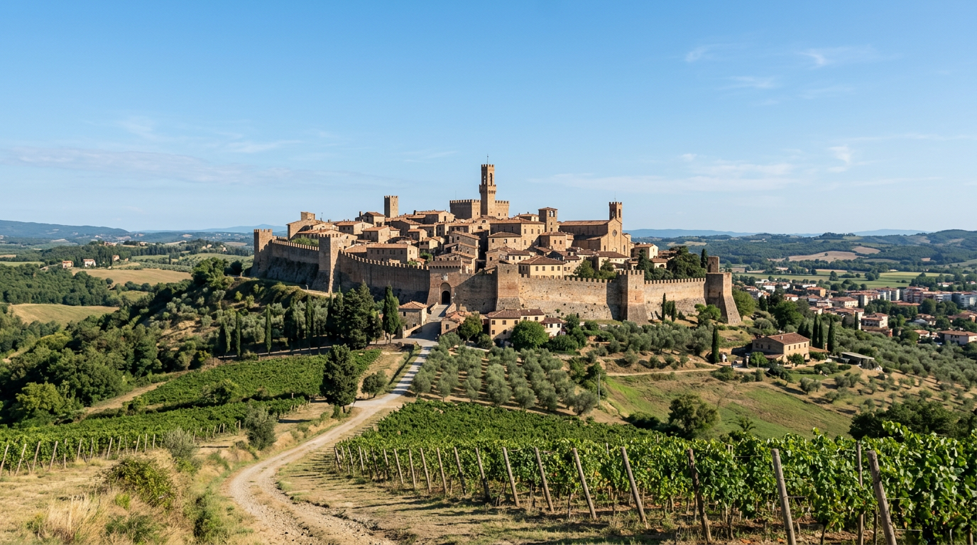 Certaldo Alto con le torri medievali e le case in mattoni rossi