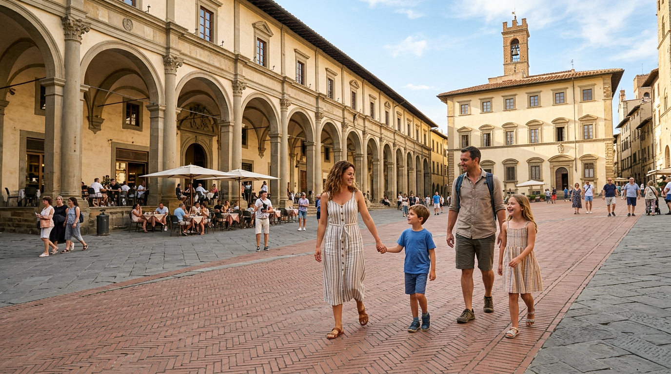 Piazza Grande ad Arezzo con il loggiato del Vasari e i palazzi medievali