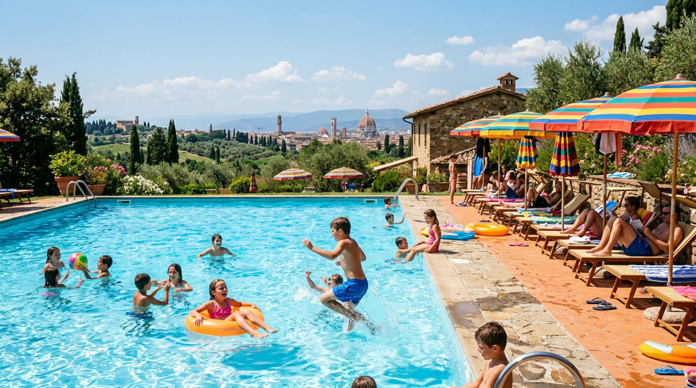 Bambini in piscina durante l'estate a Firenze