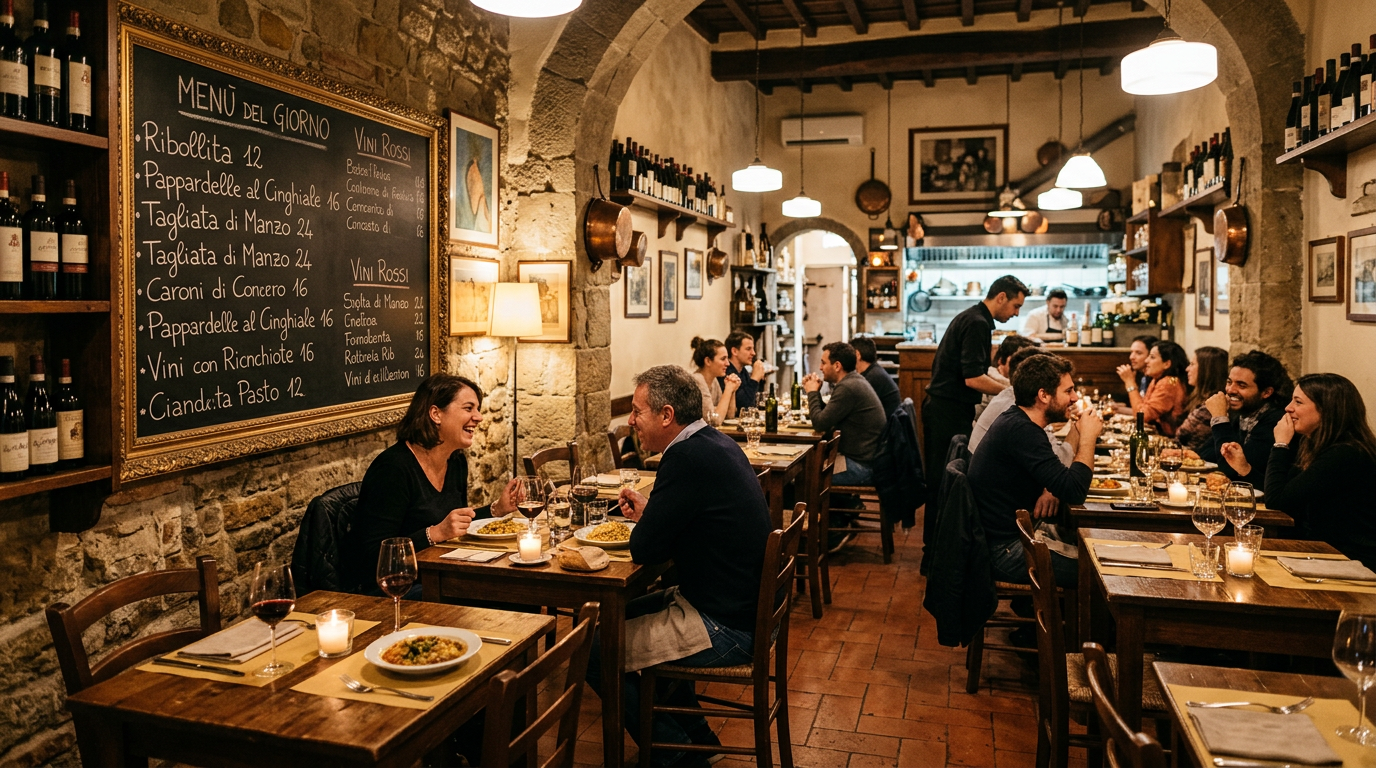 Tavolini all'aperto di un bistrot nel quartiere Oltrarno di Firenze