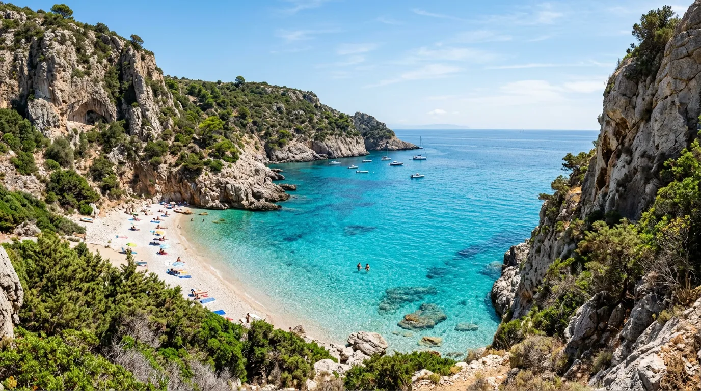 Cala cristallina del Monte Argentario con acqua turchese e macchia mediterranea