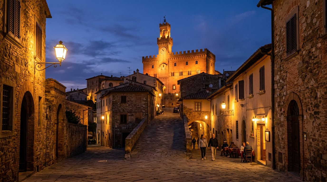 Via Boccaccio a Certaldo Alto con i palazzi in mattoni rossi medievali