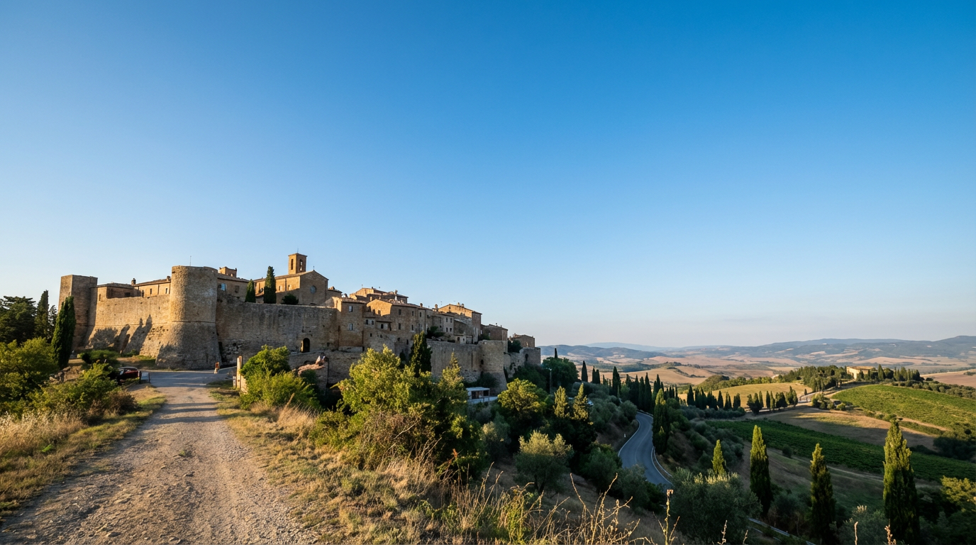 Piazza Pio II a Pienza con il Duomo e il Palazzo Piccolomini