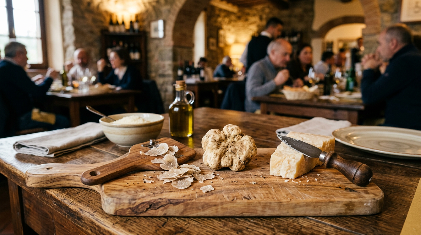 Tartufo bianco di San Miniato su un bancone della fiera autunnale