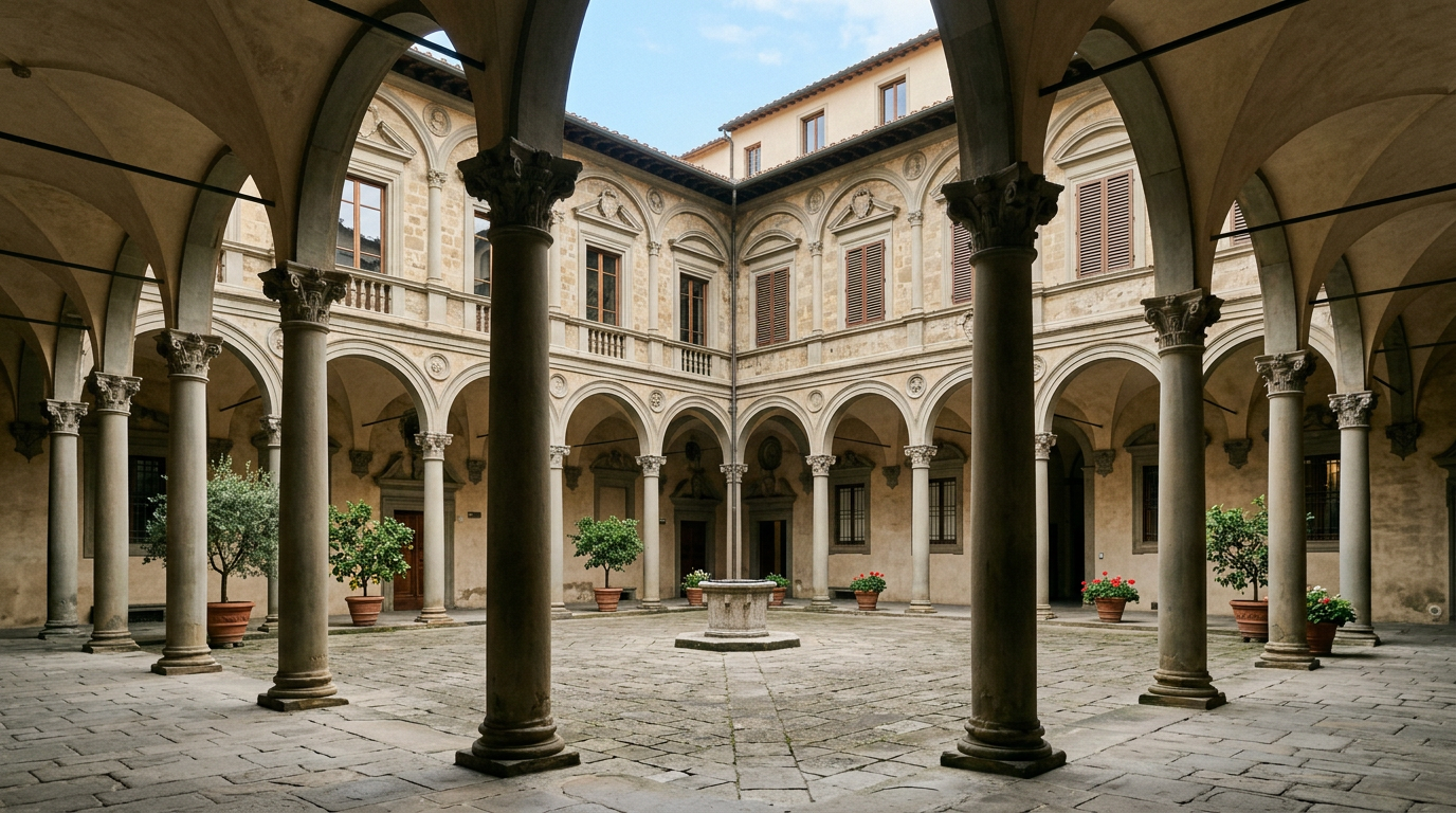 Il cortile porticato di Palazzo Medici Riccardi a Firenze con colonne rinascimentali